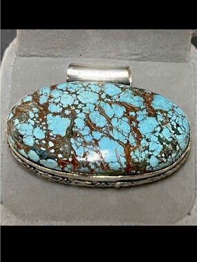 Stunning Artisan Custom Made 925 Silver Natural Turquoise Chunky Pendant